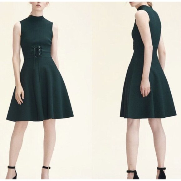 Maje Dresses & Skirts - Maje Dress Green Revolte Corset Waist Attached Belt Fit n Flare Size 1 US Small